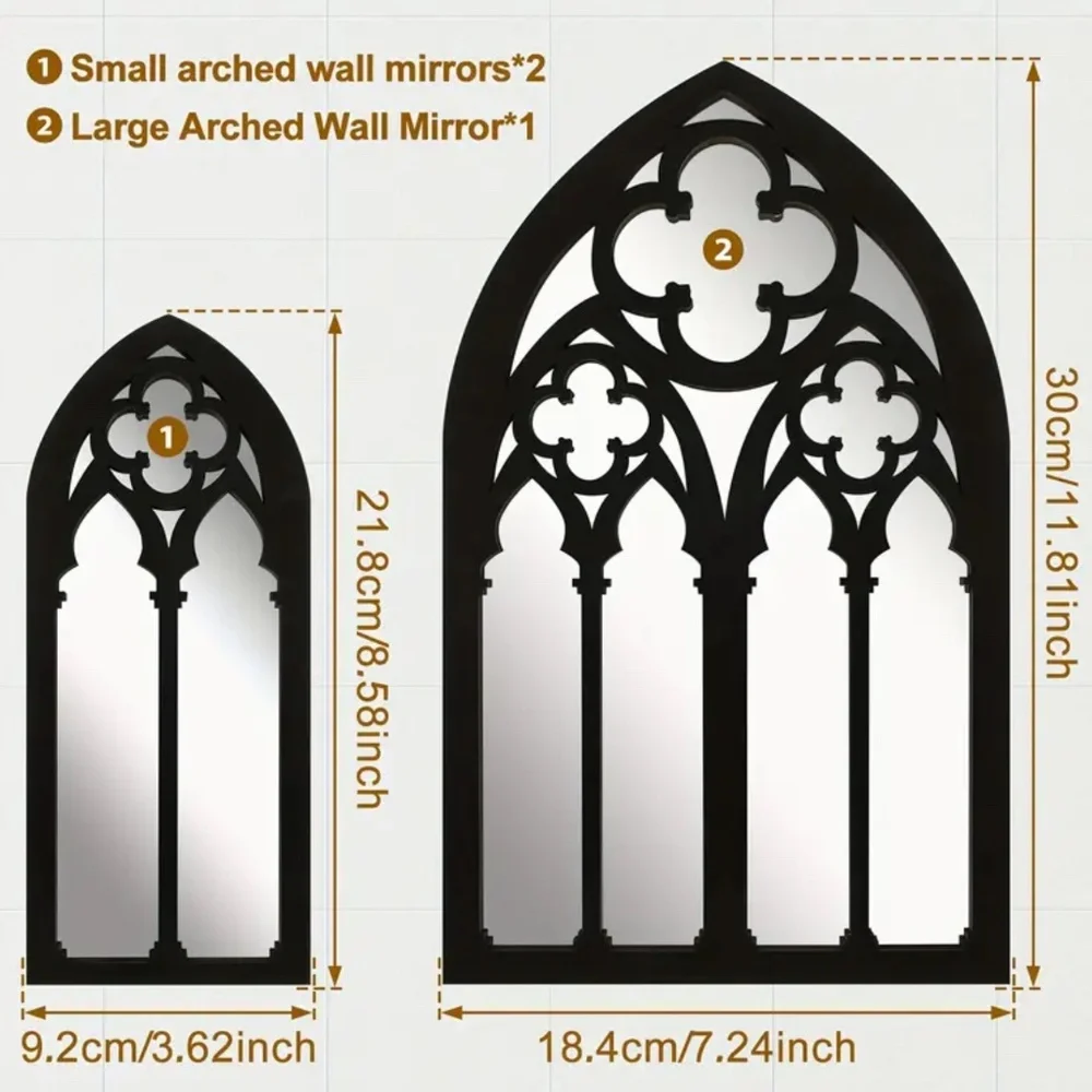 NEW! Set of 3 Gothic Cathedral Wall Mounted Wooden Mirrors!